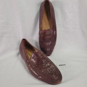 Johnston & Murphy Mens Loafers 11.5 M Brown Woven Leather Slip On Dress Shoes